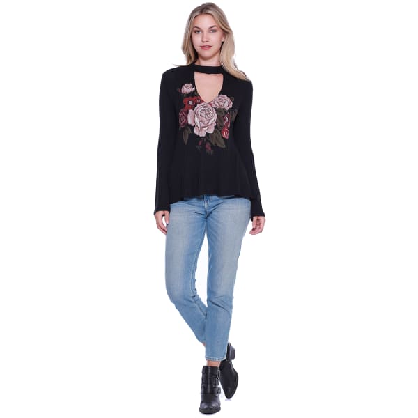 TAYLOR & SAGE Juniors' Floral Screen Thermal Choker Top