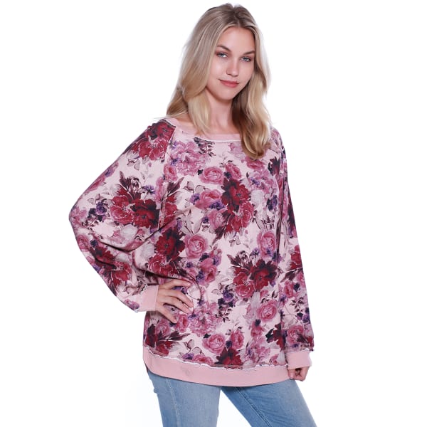 TAYLOR & SAGE Juniors' Floral Oversized Long-Sleeve Sweatshirt