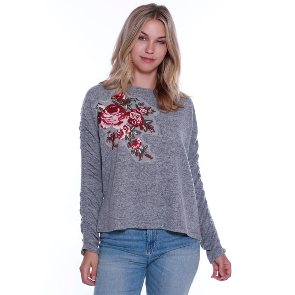 TAYLOR & SAGE Juniors' Floral Embroidered Cinch Sleeve Top