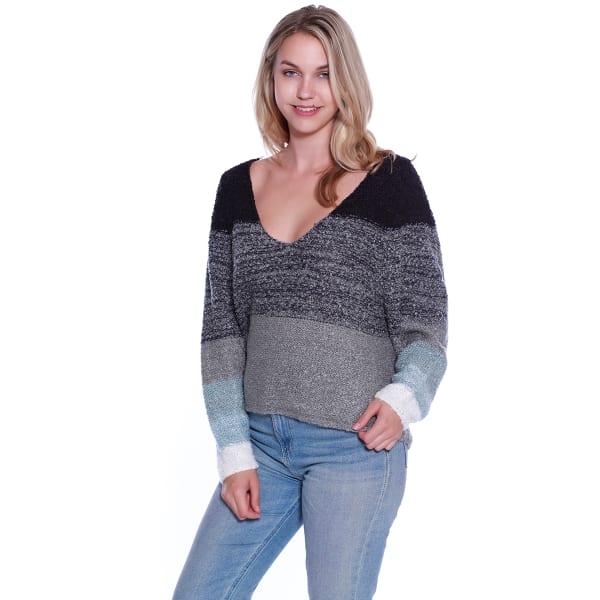 TAYLOR & SAGE Juniors' Colorblock Stripe V-Neck Sweater