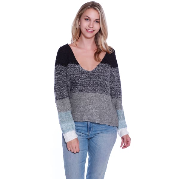 TAYLOR & SAGE Juniors' Colorblock Stripe V-Neck Sweater