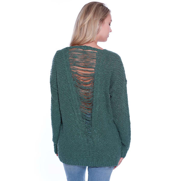 TAYLOR & SAGE Juniors' Deconstructed Back Scoop-Neck Long-Sleeve Sweater