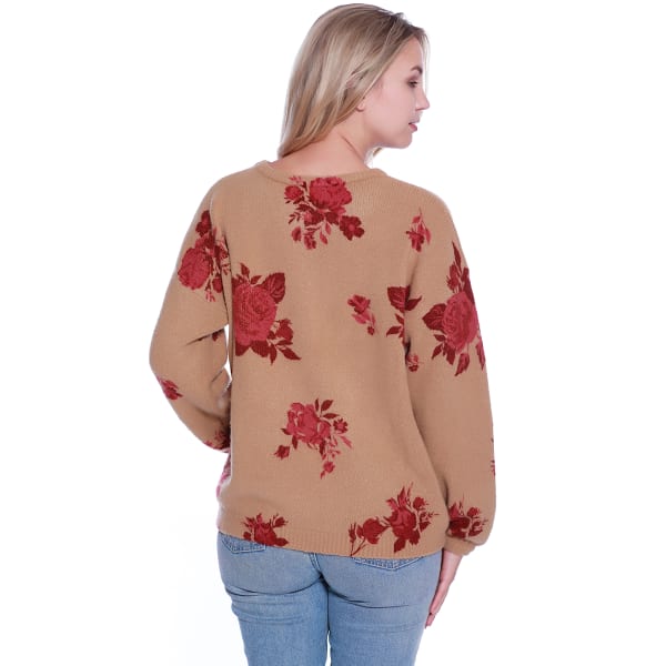 TAYLOR & SAGE Juniors' Floral Print Long-Sleeve Sweater