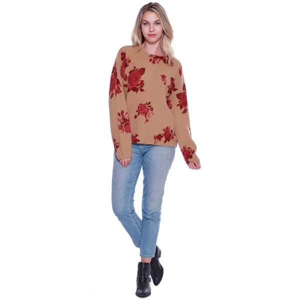 TAYLOR & SAGE Juniors' Floral Print Long-Sleeve Sweater