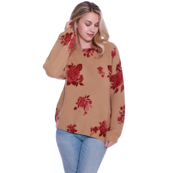 TAYLOR & SAGE Juniors' Floral Print Long-Sleeve Sweater