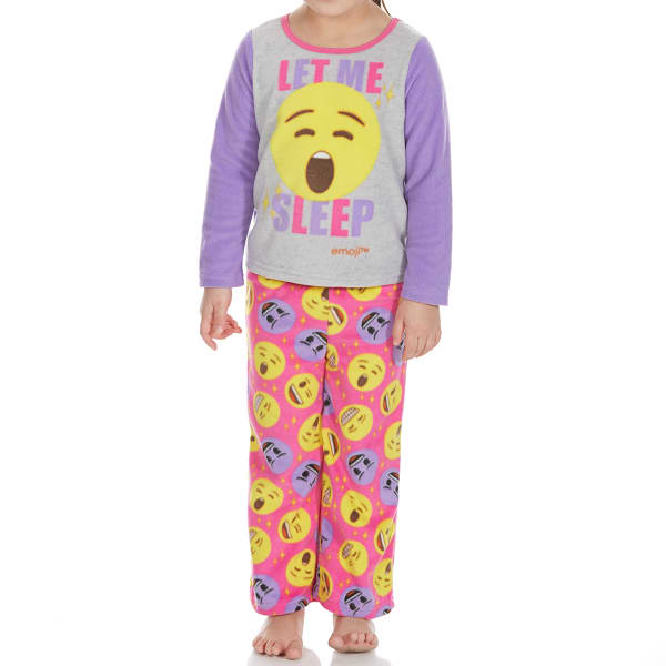 AME Little Girls' Two-Piece Emoji Fleece Sleep Set