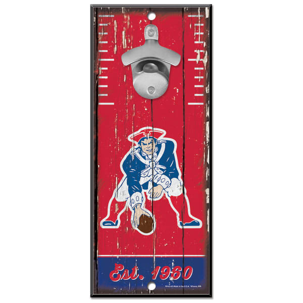 NEW ENGLAND PATRIOTS Pat Patriot Wood Sign with Bottle Opener