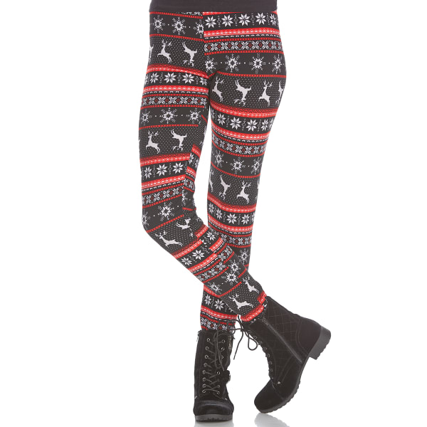 POOF Juniors' Reindeer Snow Fleece-Lined Leggings