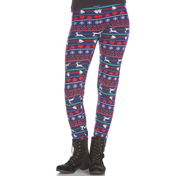 POOF Juniors' Reindeer Hearts Fleece-Lined Leggings