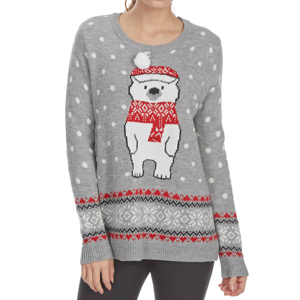 POOF Juniors' Polar Bear Long-Sleeve Christmas Sweater