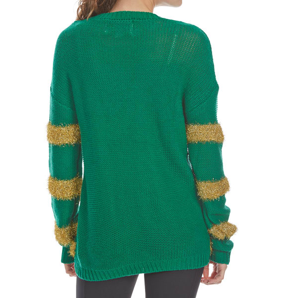 POOF Juniors' Pom-Pom Tinsel Long-Sleeve Christmas Sweater