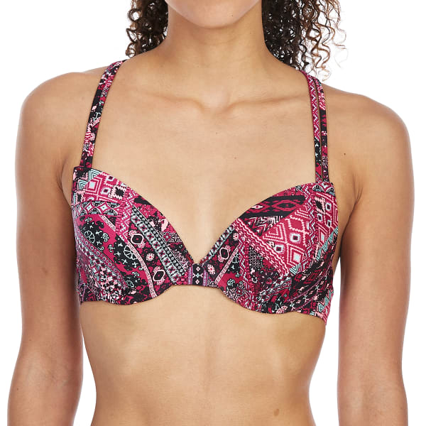 ISLAND SOUL Juniors' Zig Zag Patchwork Push-Up Bikini Top