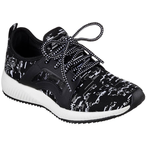 SKECHERS Women's Bobs Sport Squad - Double Dare Sneakers, Black/White