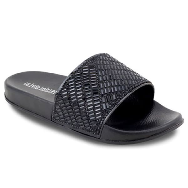 OLIVIA MILLER Women's Gem Slides, Black