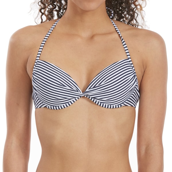 HOT WATER Juniors' Garden Soiree Striped Push-Up Interlock Bikini Top