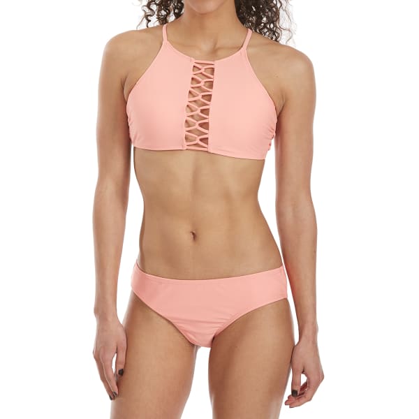 HOT WATER Juniors' High-Neck Halter Bikini Top