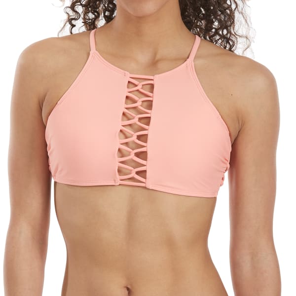 HOT WATER Juniors' High-Neck Halter Bikini Top