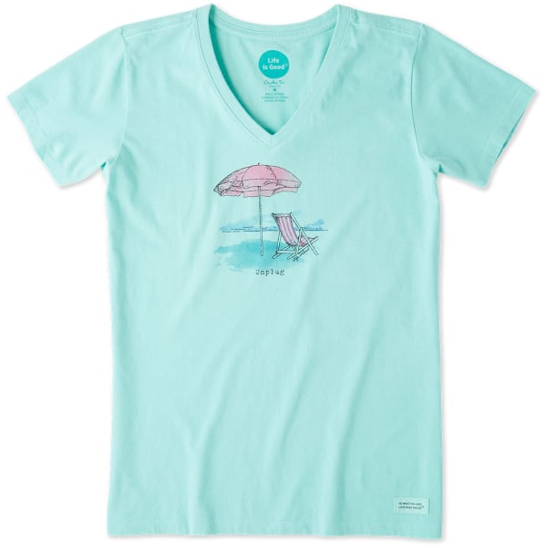 LIFE IS GOOD Women's Unplug Beach Umbrella Crusher Vee Neck Collar Shirt