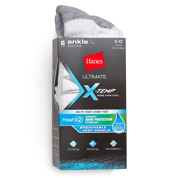 HANES Men's X-Temp Comfort Cool Ankle Socks, 6-Pack