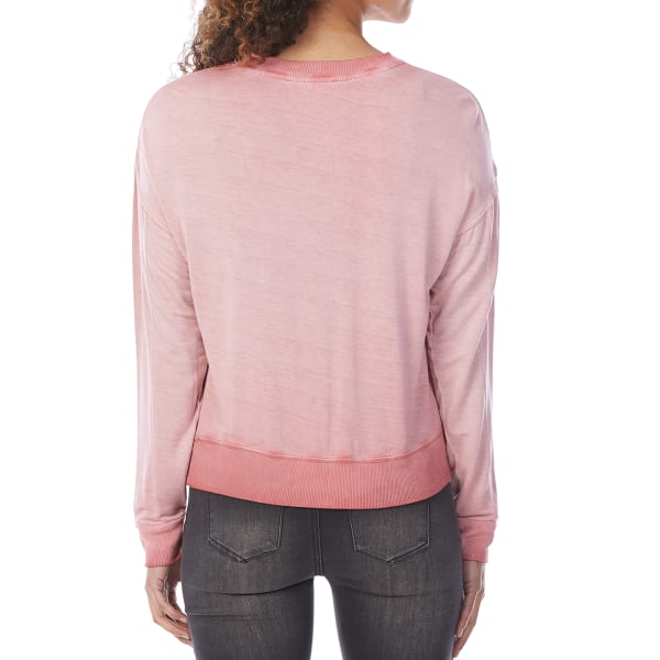 PINK ROSE Juniors' Cropped French Terry Long-Sleeve Pullover