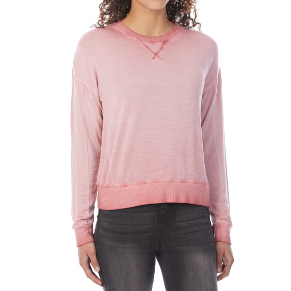 PINK ROSE Juniors' Cropped French Terry Long-Sleeve Pullover