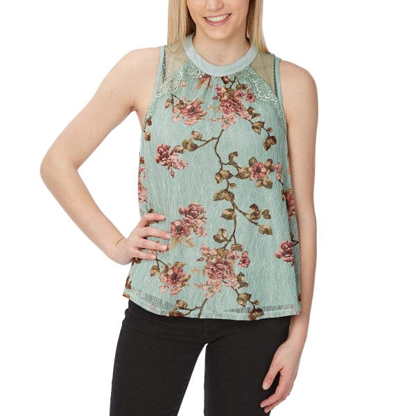 TAYLOR & SAGE Juniors' Floral Lace High-Neck Tank Top