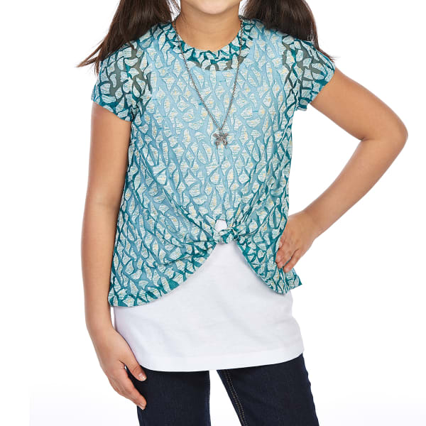 DJ & JUJU Big Girls' Tie-Front Short-Sleeve Tee with Necklace