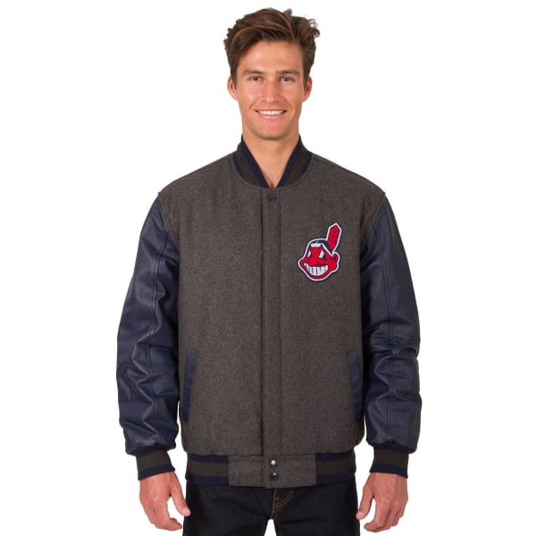 CLEVELAND INDIANS Men's Wool and Leather Reversible One Logo Jacket