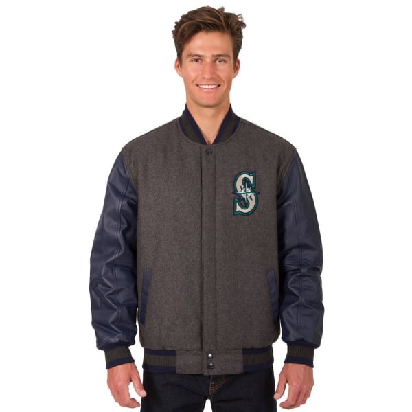 SEATTLE MARINERS Men's Wool and Leather Reversible One Logo Jacket