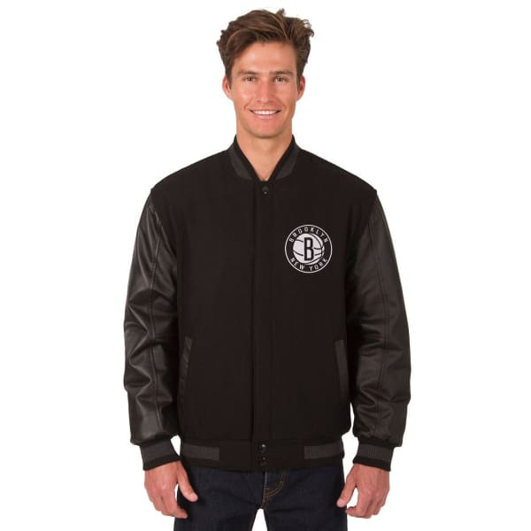 NEW YORK NETS Men's Wool and Leather Reversible One Logo Jacket