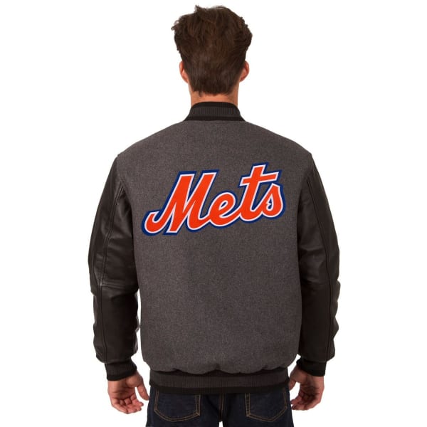 NEW YORK METS Men's Wool and Leather Reversible One Logo Jacket