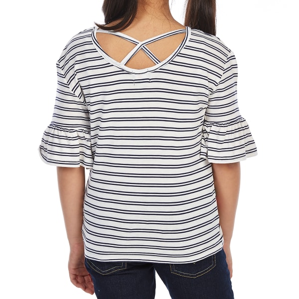 RANSOM GIRL Big Girls' Ruffle Striped Sleeve Tee