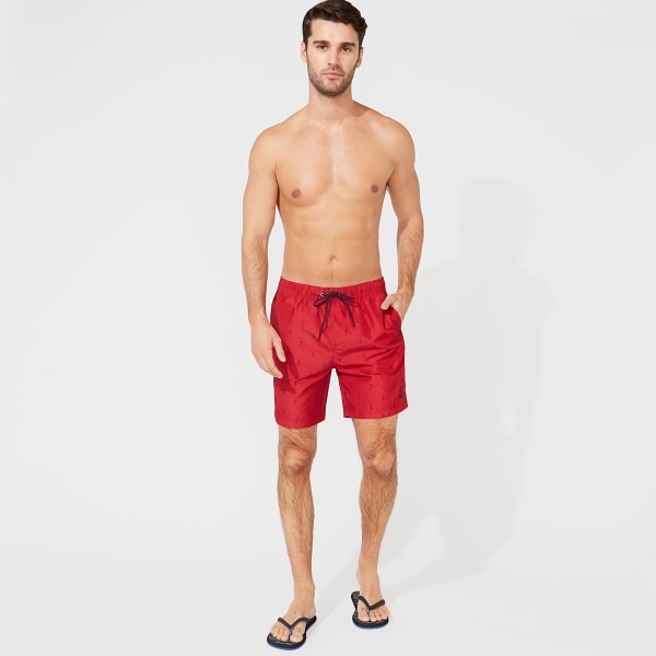 NAUTICA Men's Quick-Dry Anchor-Print Swim Trunks