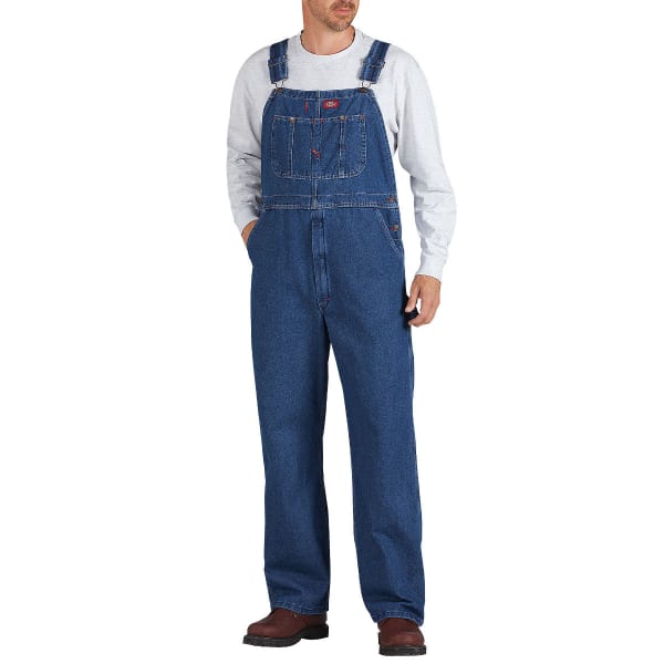 DICKIES Men's Washed Denim Bib Overall, Stonewashed Indigo Blue, Extended Sizes