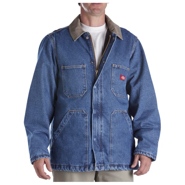 DICKIES Men's Denim Zip Front Chore Coat, Stonewashed Indigo Blue