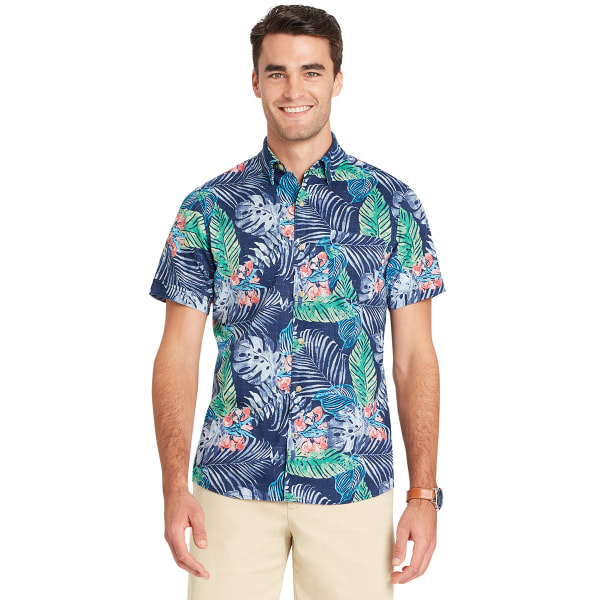 IZOD Men's Dockside Chambray Tropical Woven Shirt