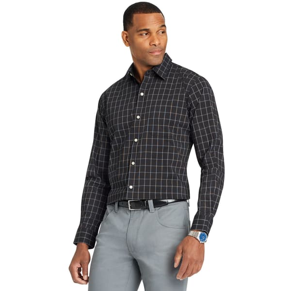 VAN HEUSEN Men's Traveler Windowpane Woven Long-Sleeve Shirt