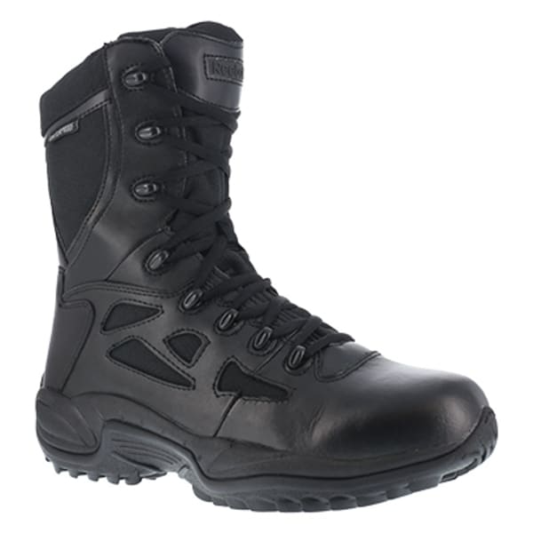 REEBOK WORK Men's Rapid Response RB Soft Toe Stealth 8" Waterproof W/ Side Zipper Boot, Black