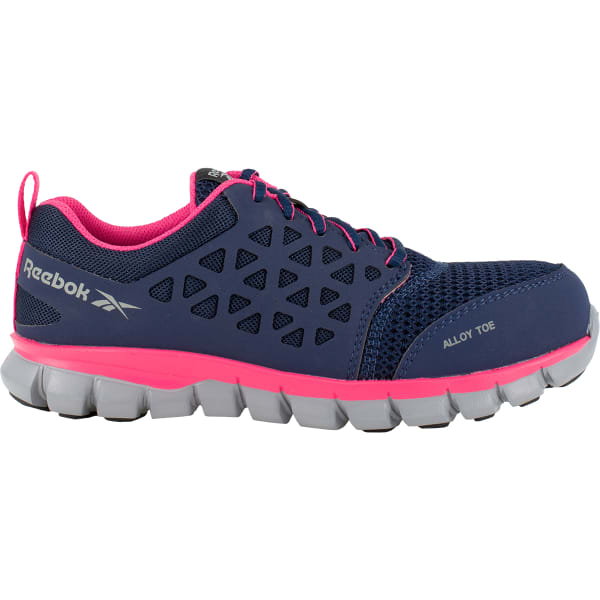 REEBOK WORK Women's Sublite Cushion Work Alloy Toe Athletic Oxford Sneakers, Navy/Pink