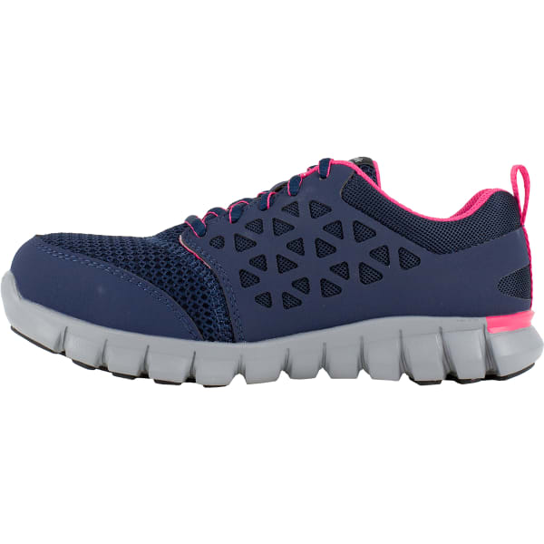 REEBOK WORK Women's Sublite Cushion Work Alloy Toe Athletic Oxford Sneakers, Navy/Pink