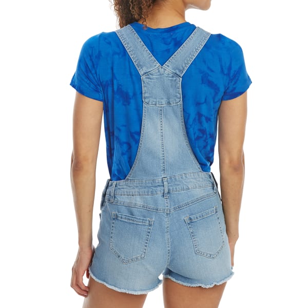 BLUE SPICE Juniors' Fray Hem Destructed Denim Shortalls