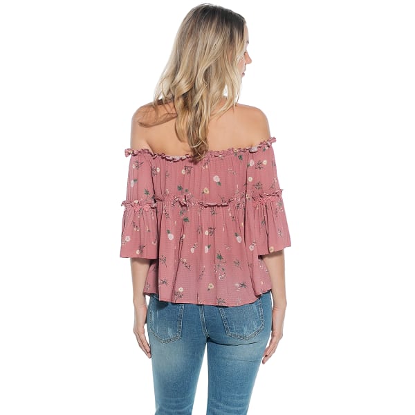 TAYLOR & SAGE Juniors' Print Off-Shoulder Long-Sleeve Top