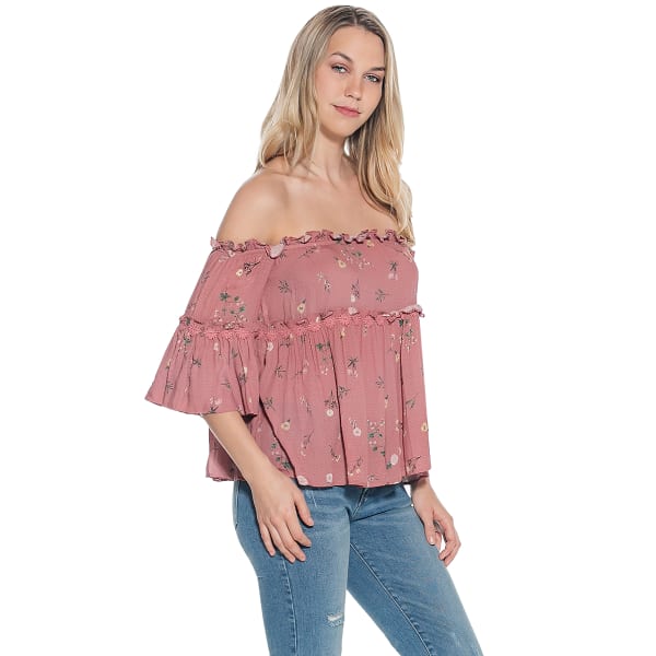 TAYLOR & SAGE Juniors' Print Off-Shoulder Long-Sleeve Top