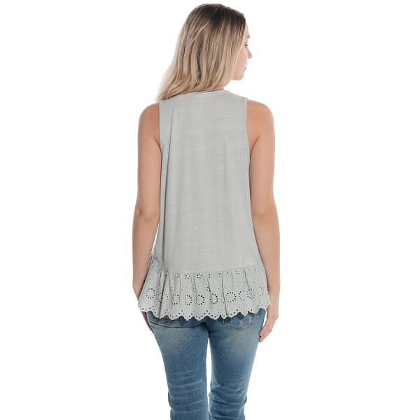 TAYLOR & SAGE Juniors' Crochet Front Eyelet Ruffle Tank Top