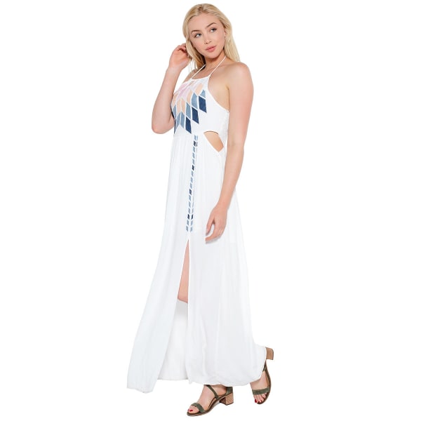 TAYLOR & SAGE Juniors' Embroidered Halter Maxi Dress