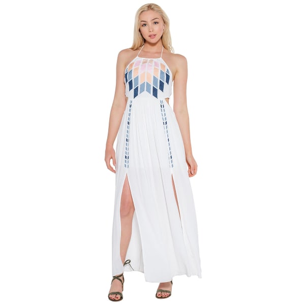 TAYLOR & SAGE Juniors' Embroidered Halter Maxi Dress