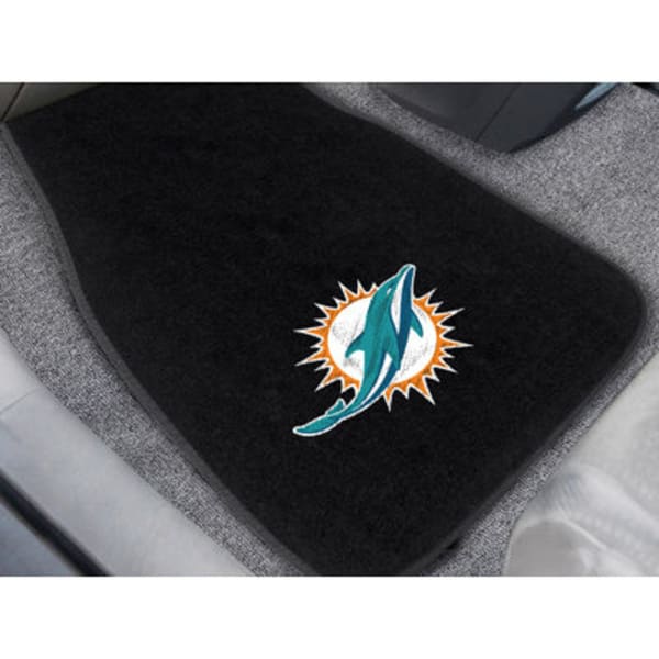 FAN MATS Miami Dolphins 2-Piece Embroidered Car Mat Set, Black