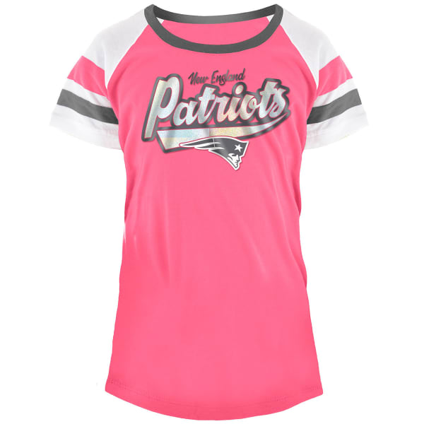 NEW ENGLAND PATRIOTS Big Girls' Pink Foil Logo Scoop-Neck Short-Sleeve Tee