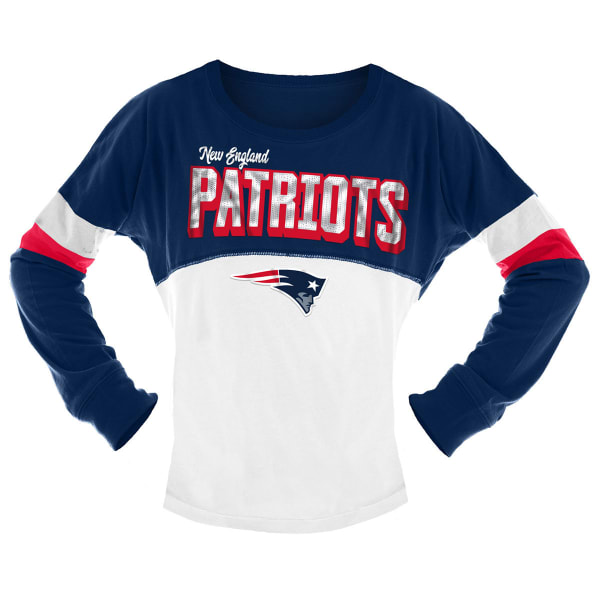 NEW ENGLAND PATRIOTS Big Girls' Glitter Crew Long-Sleeve Shirt