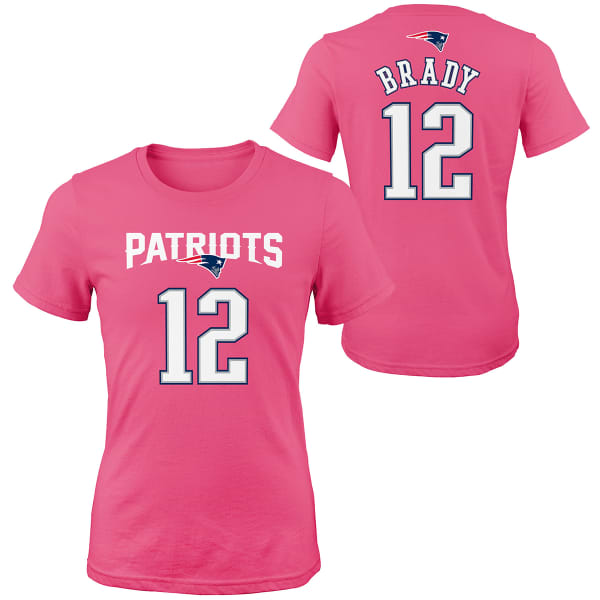 NEW ENGLAND PATRIOTS Big Girls' Tom Brady #12 Pink Name and Number Short-Sleeve Tee